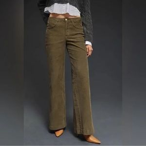 NWT Anthropologie Pilcro The Gwen Wide-Leg Corduroy Pants Moss Green